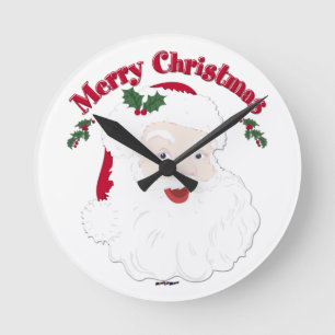 Vintage Merry Christmas Santa Round Clock