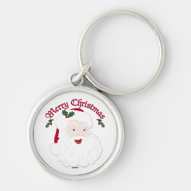 Vintage Merry Christmas Santa - script Key Ring (Front)