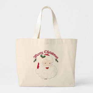 Vintage Merry Christmas Santa - script Large Tote Bag
