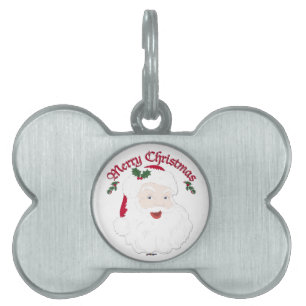 Vintage Merry Christmas Santa - script Pet Name Tag