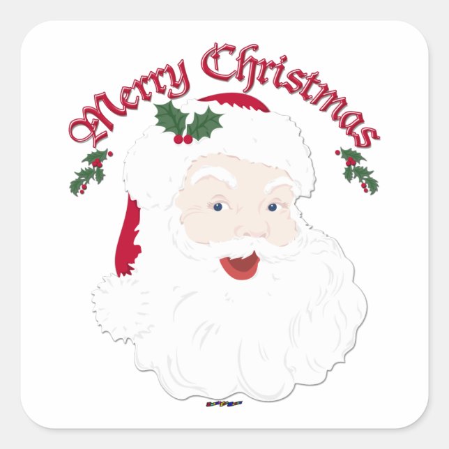 Vintage Merry Christmas Santa - script Square Sticker (Front)