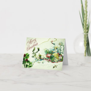 Vintage Merry Christmas Santa Sleigh Reindeer Card