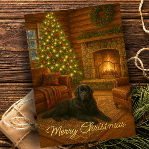 Vintage Merry Christmas Scene Dog Holiday Foil Greeting Card