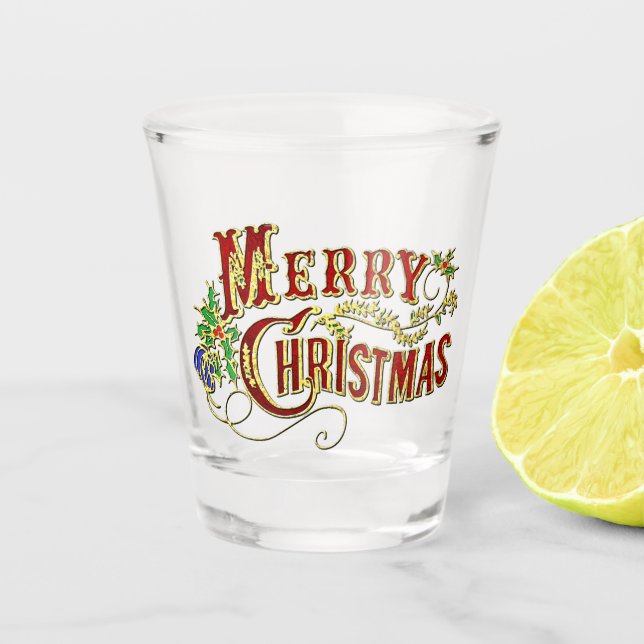 Vintage Merry Christmas Shot Glass (Front)