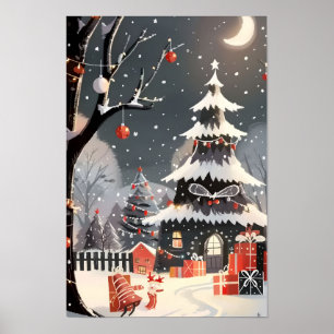 Vintage Merry Christmas Snow Poster