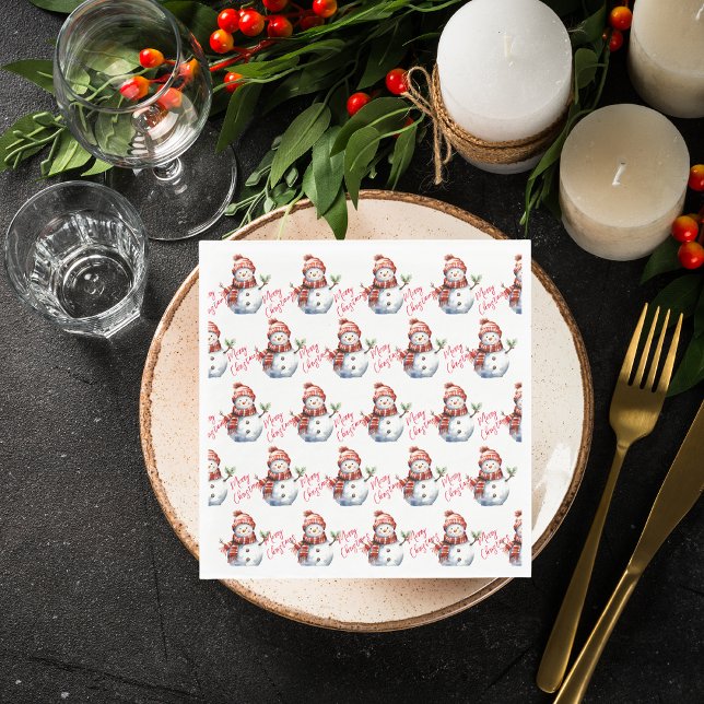 Vintage Merry Christmas & Snowmen  Napkin (Creator Uploaded)