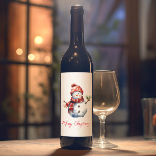 Vintage Merry Christmas & Snowmen  Wine Label