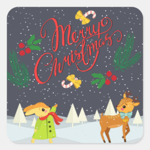 Vintage Merry Christmas Square Sticker