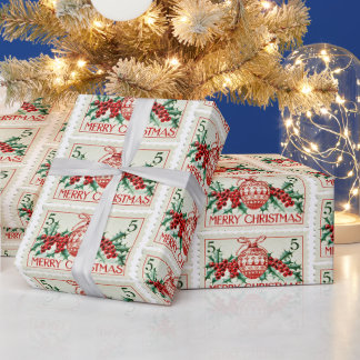 Vintage Merry Christmas Stamp Wrapping Paper
