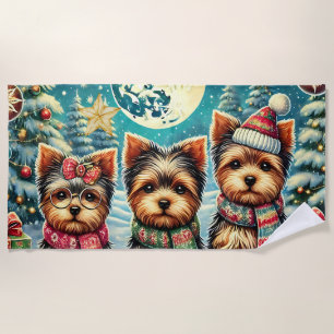 Vintage Merry Christmas Terrier Yorskhire Yorkie Beach Towel