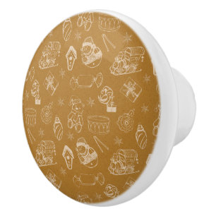 vintage merry christmas toys hand drawn ceramic knob