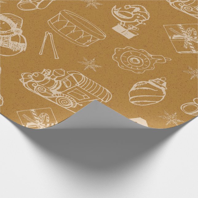 vintage merry christmas toys hand drawn wrapping paper (Corner)