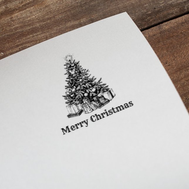 Vintage Merry Christmas Tree Pine Gifts Rubber Stamp (Creator Uploaded)