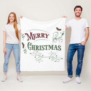 Vintage Merry Christmas Typography Fleece Blanket