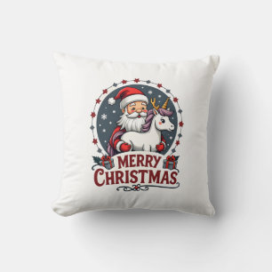 Vintage Merry Christmas Unicorn Santa Funny Christ Cushion