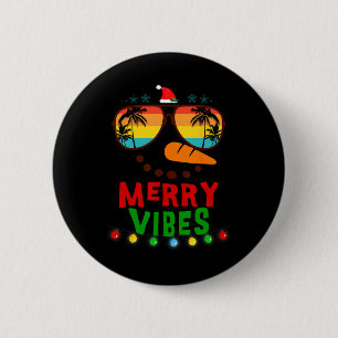 Vintage Merry Christmas Vibes Snowman Beach 6 Cm Round Badge