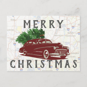 Vintage Merry Chritmas Rd Trip Postcard