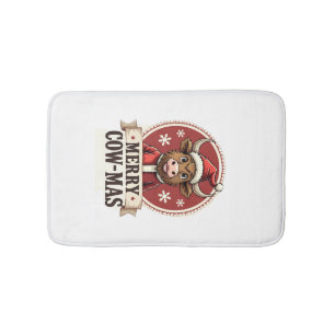 Vintage Merry Cow-Mas Highland Cow Christmas Carto Bath Mat
