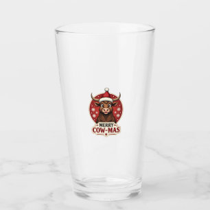 Vintage Merry Cow-Mas Highland Cow Christmas Carto Glass