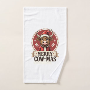 Vintage Merry Cow-Mas Highland Cow Christmas Carto Hand Towel