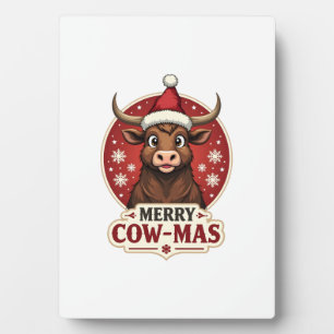 Vintage Merry Cow-Mas Highland Cow Christmas Carto Plaque