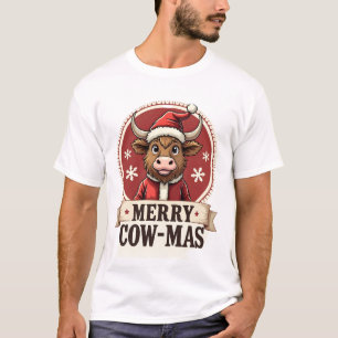 Vintage Merry Cow-Mas Highland Cow Christmas Carto T-Shirt