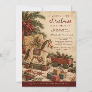 Vintage Merry Little Christmas Baby Shower Invitation