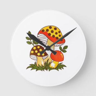 Vintage Merry Mushroom Round Clock