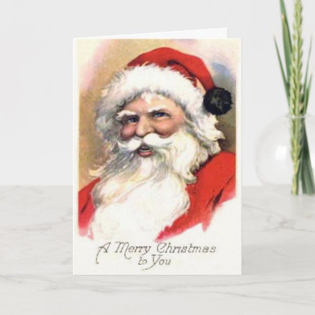 Vintage Merry Old Santa Christmas Card (Front)