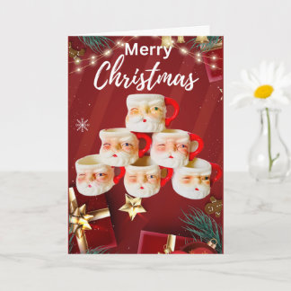 Vintage Merry Santa Mugs Christmas Card