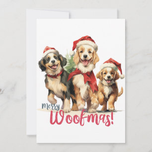 Vintage Merry Woofmas Puppy Design Cute Pet Dogs Holiday Card