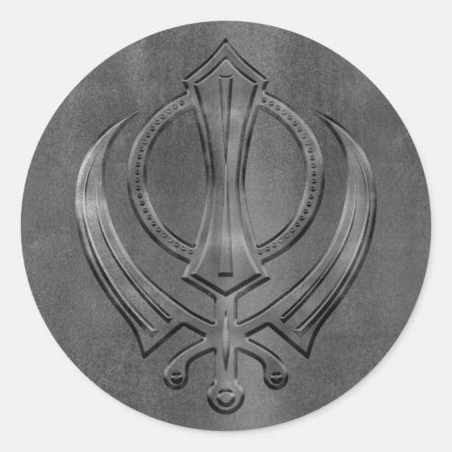 Vintage metal gold Khanda symbol Classic Round Sticker (Front)