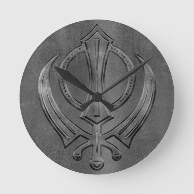 Vintage metal gold Khanda symbol Round Clock (Front)