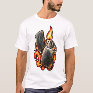 Vintage Metal Lighter With Flames Retro Fire Art T-Shirt