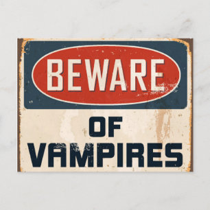 Vintage Metal Sign - Beware Of Vampires Postcard