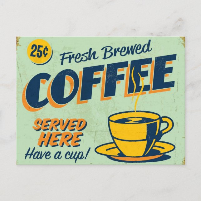 Vintage metal sign - Fresh Brewed Coffee Postcard (Front)