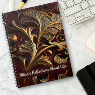 Vintage Metallic Brass Leaves Dark Brown Notebook