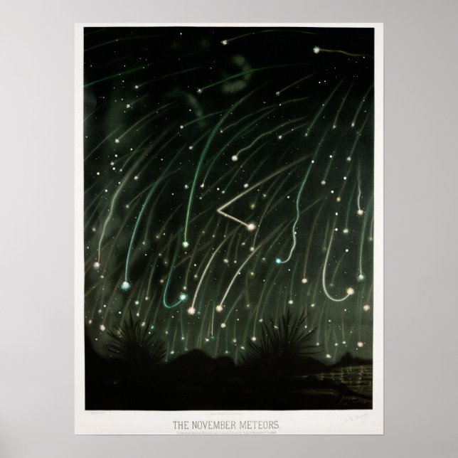Vintage Meteor Shower Illustration Poster (Front)