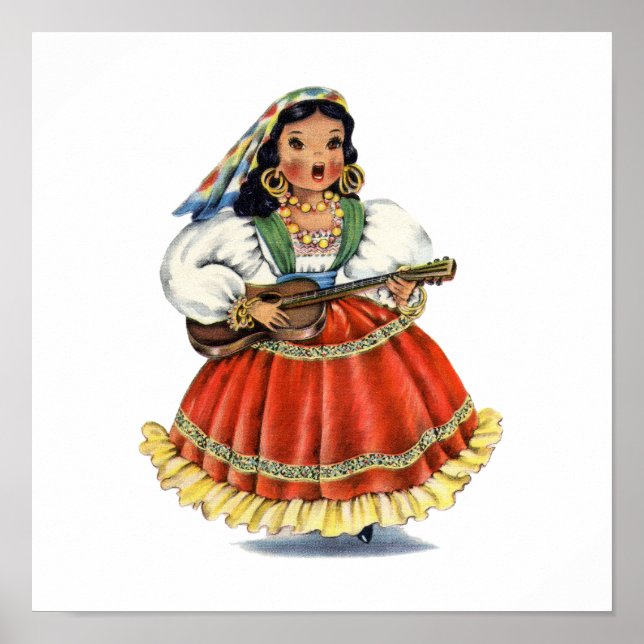 Vintage Mexican Girl Traditional Dress Poster (Front)