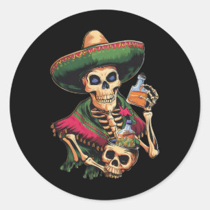 Vintage Mexican Skull Drinking Beer Cinco De Mayo Classic Round Sticker
