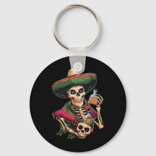 Vintage Mexican Skull Drinking Beer Cinco De Mayo  Key Ring