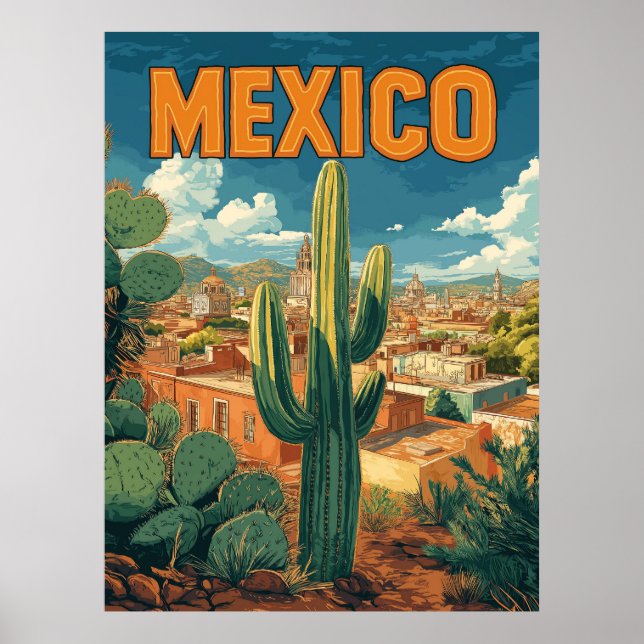 Vintage Mexico Cactus Travel  Poster (Front)