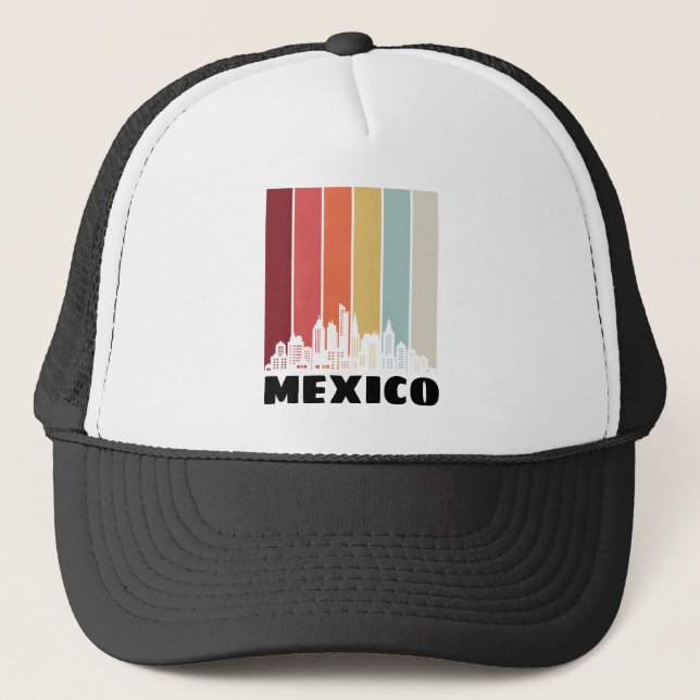 Vintage Mexico CDMX Cityscape Retro Sunset Trucker Hat (Front)