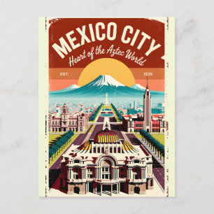 Vintage Mexico City Illustration Retro Travel Postcard