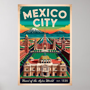 Vintage Mexico City Illustration Retro Travel Poster