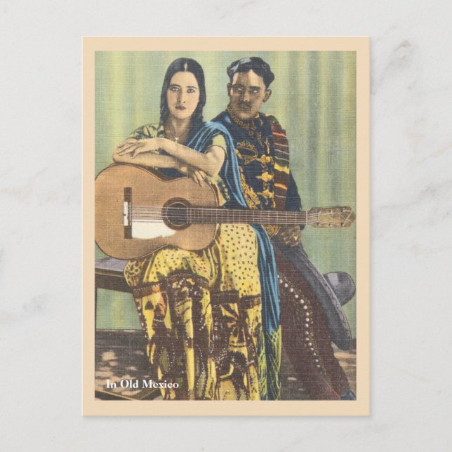 Vintage Mexico woman with guitar Postcard (Front)