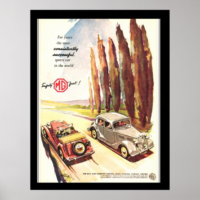 Vintage MG Cars Transport Poster print (Front)