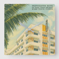 Vintage Miami Art Deco Square Wall Clock