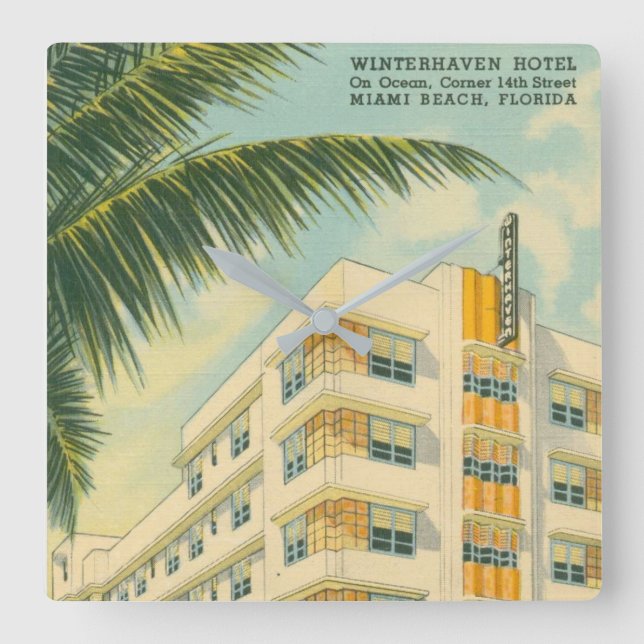 Vintage Miami Art Deco Square Wall Clock (Front)