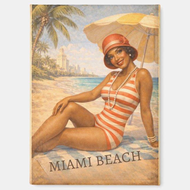 Vintage Miami Beach 1920s Pin-Up Magnet (Front)